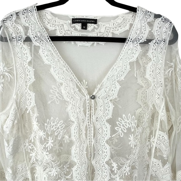 Chris McLaughlin Mesh Embroidered Lace Cream Topper Shrug Sz. Medium Cottagecore - Picture 5 of 12